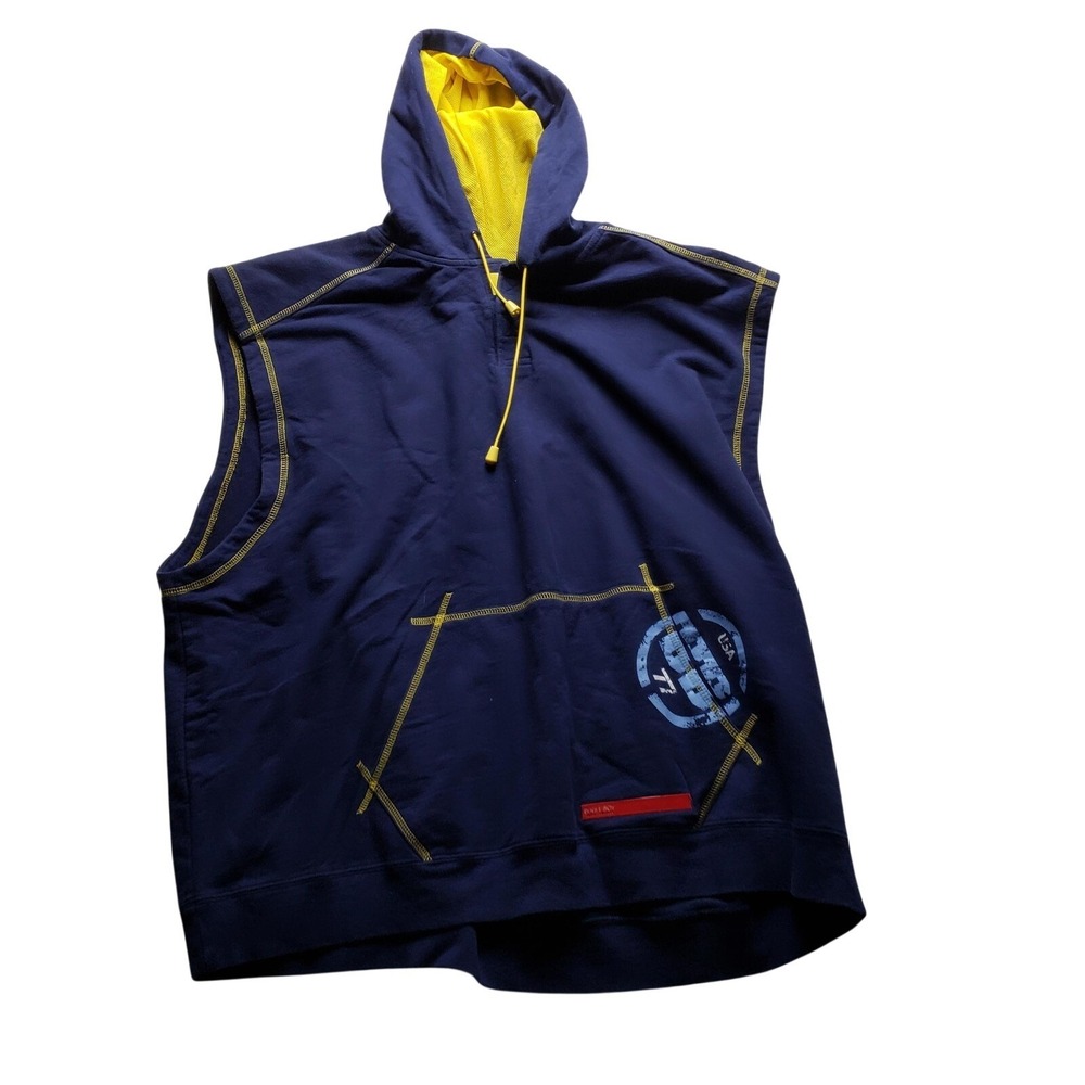 Bugle Boy Mens 2XL Navy Blue Sleeveless Hoodie Graphic Vest BB10548WB